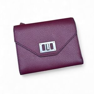 Charles & Keith Burgundy Leather Wallet Zip Pocket Interior Wear